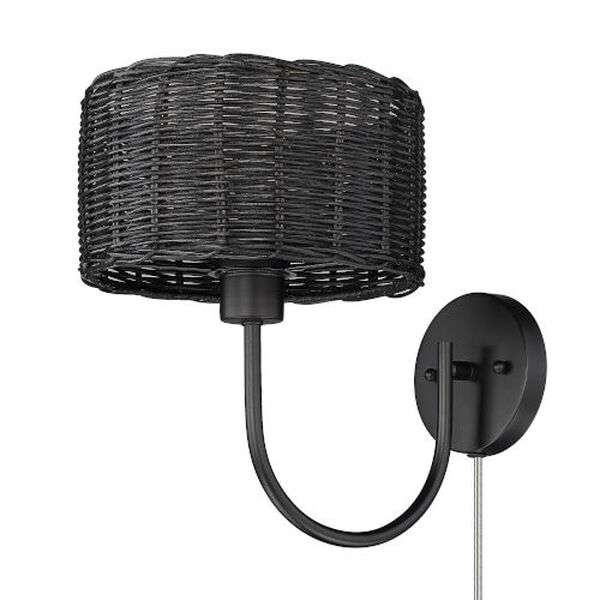 Erma Matte Black One-Light Wall Sconce with Wicker Shade, image 4